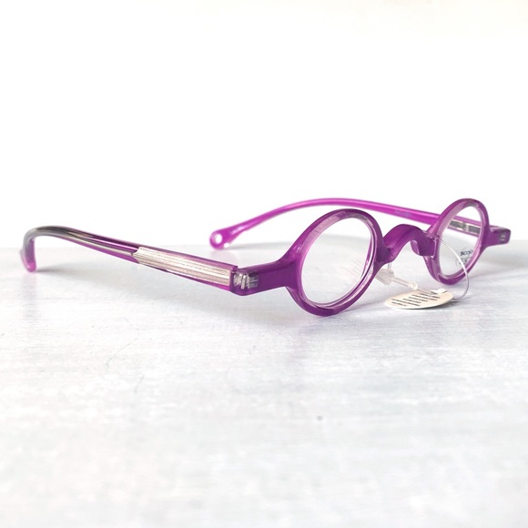 Itty Bitty +1.00 Reading Glasses Round Little Small Cheaters Magenta Pinkish - Picture 11 of 16